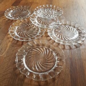 Clear Depression Glass Side Plates, Set of 6, CANADIAN SWIRL by Dominion Glass